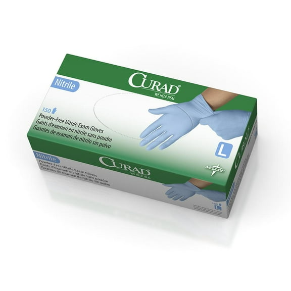 CURAD Nitrile Exam Gloves,Blue,Large,Case of 1500