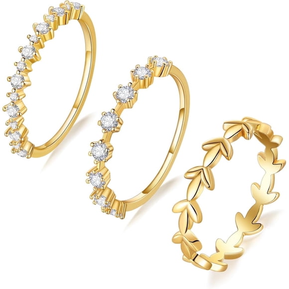 3PCS Stackable Gold Rings for Women 1mm 14K Gold Plated Dainty Thin Pinky Rings Non Tarnish CZ Band Stacking Thumb Knuckle Ring-7-goldb