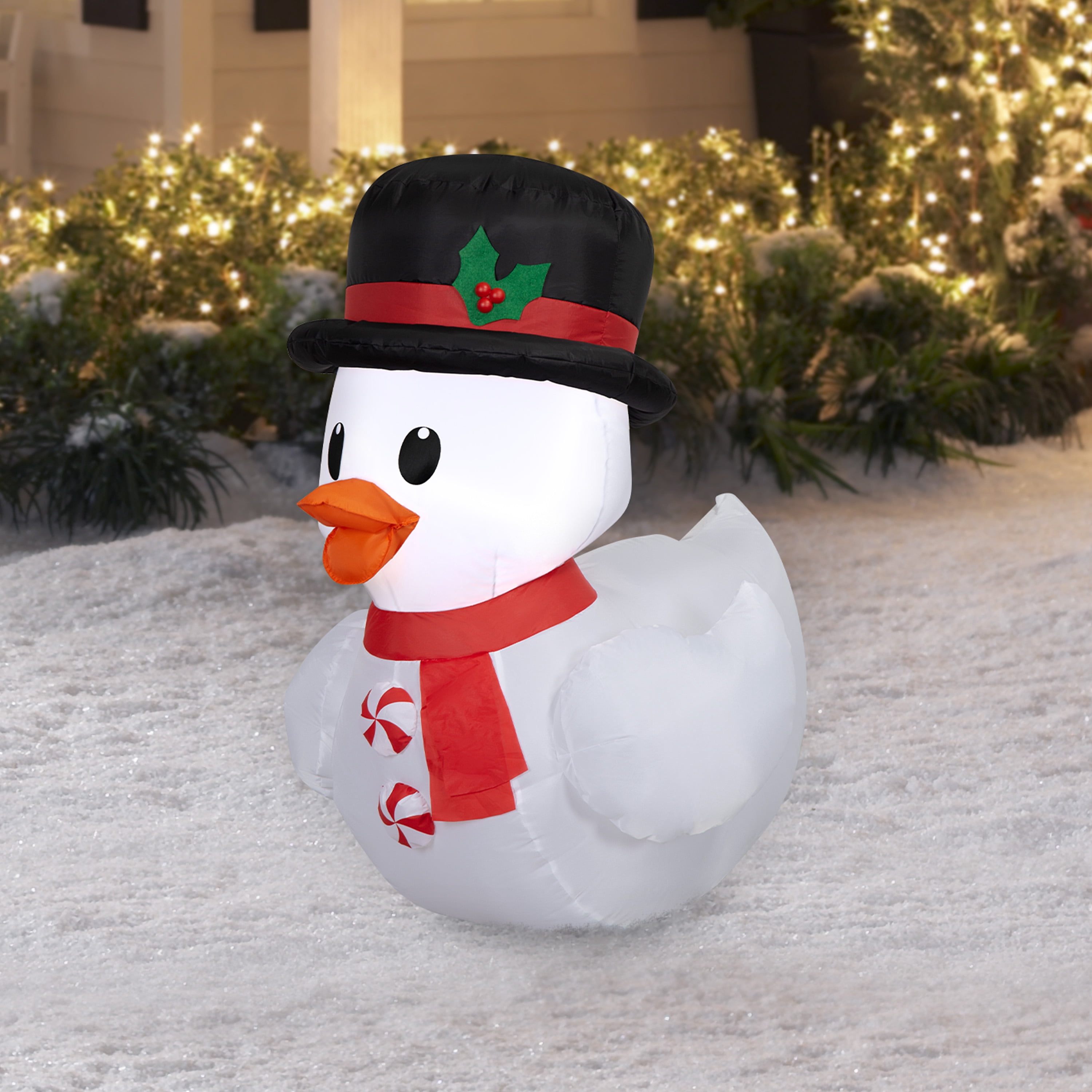 3.2 ft Snowman Rubber Ducky in Top Hat Christmas Airblown Yard Inflatable, White, by Holiday Time