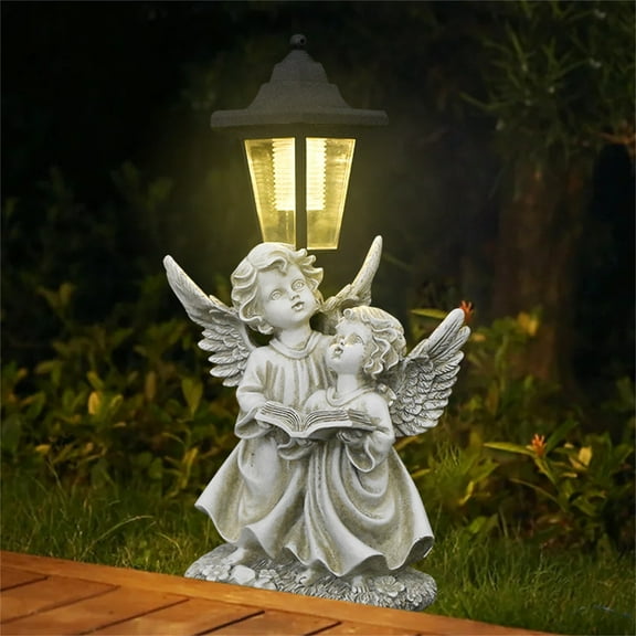 Resin double angel girl solar outdoor lamp statue decoration