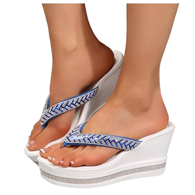 Dakaela Women's Platform Flip Flop Rhinestones Arch Support Summer Thong Sandals Soft Cushion Slippers