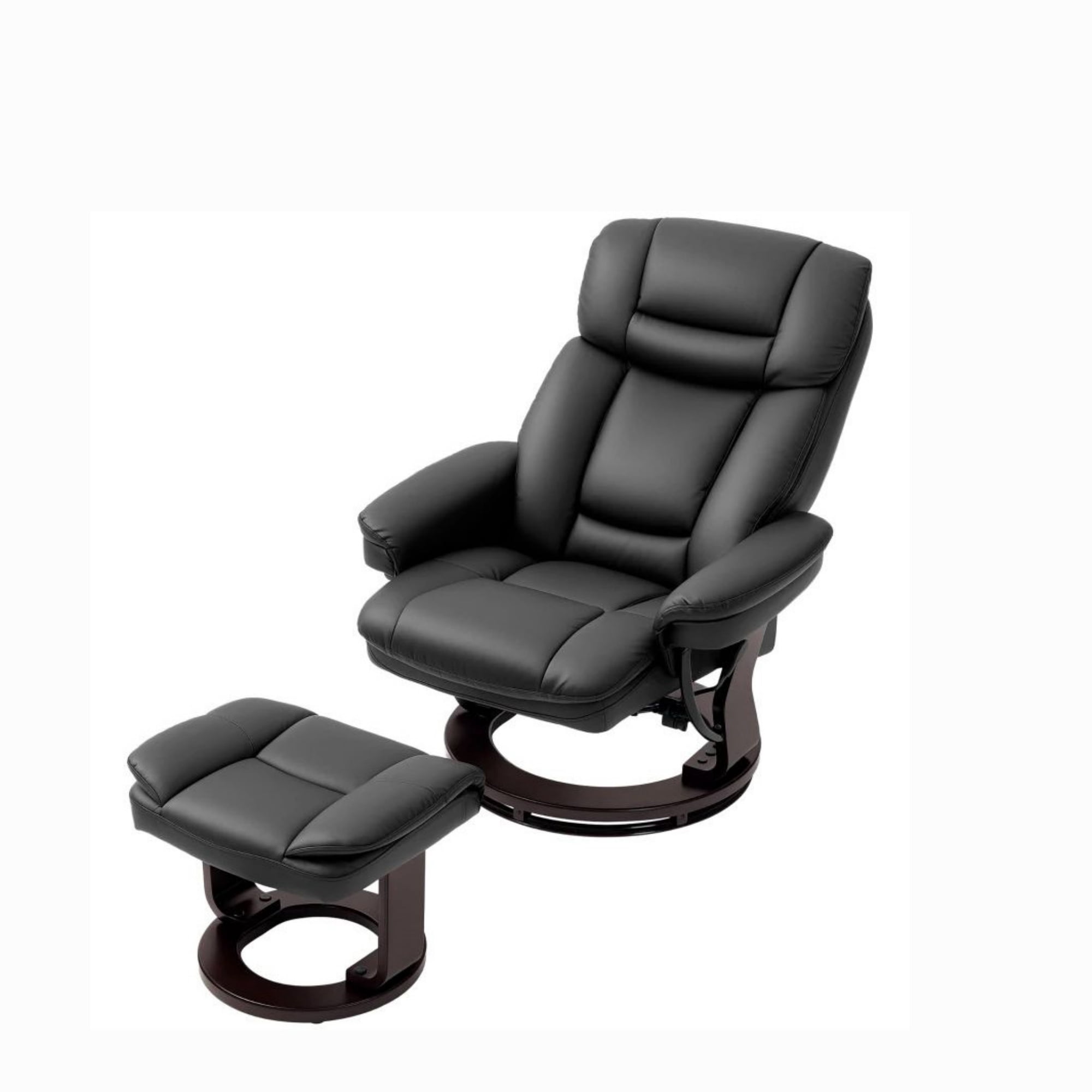 PU Leather Swivel Recliner with Footrest, Black