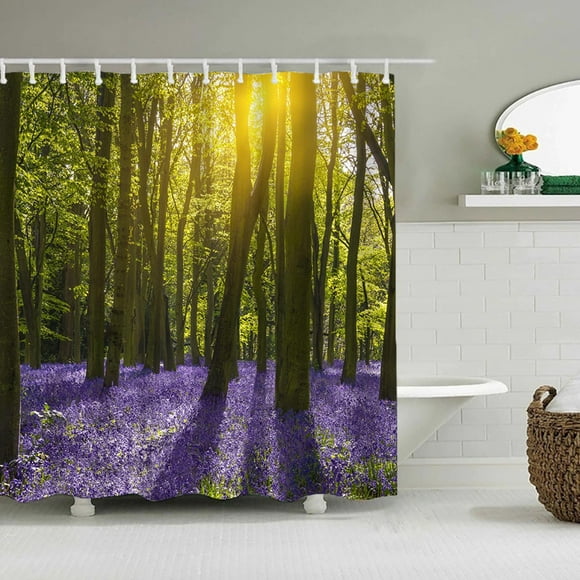 RXIRUCGD Forest Trees Shower Curtain Nature Purple Woodland Scenic Landscape Woodsy Sunshine Waterproof Polyester Fabric Bathroom Curtain Decor