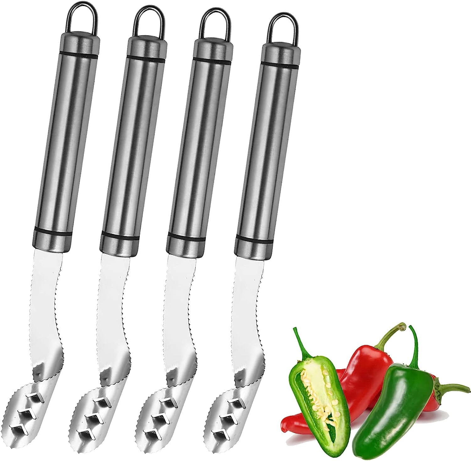 4 PCS Jalapeno Pepper Corer, Heavy Duty Stainless Steel Pepper Core