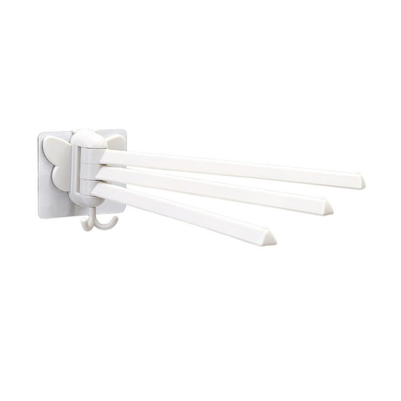 GARENAS Rotating Towel Rack Swivel Towel Rack 3 Poles Towel Holder 180 Rotation Wall Mounted Punch Bathroom Bath Kitchen Dish Rag Utensil Holder Wardrobe Organizer White
