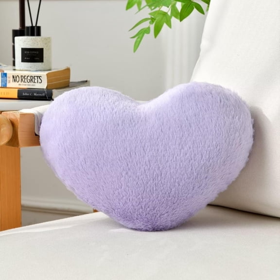 COOKCOK Heart Pillow, Purple Throw Pillows for Bed Couch, 20" x 15" Cute Faux Rabbit Fur Medium Pillow for Women Valentine Anniversary Fall Halloween Christmas Home Decor