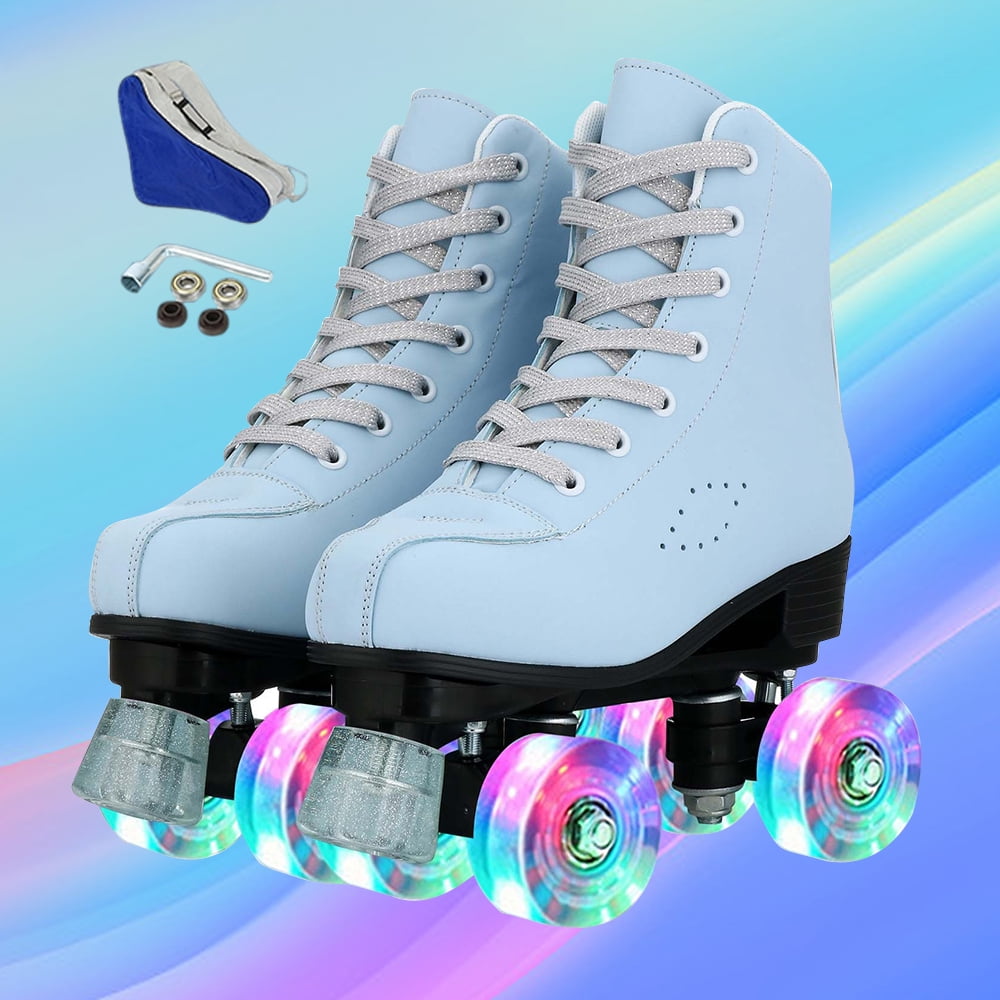 PU Leather Shiny Roller Skates Retro DoubleRow Four Wheels Skates for