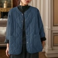 thumbnail image 2 of Women's Solid Color Round Neck Metal Button Plus Size Lightweight Coat Jacket Outerwear For Cold Weather, 2 of 4