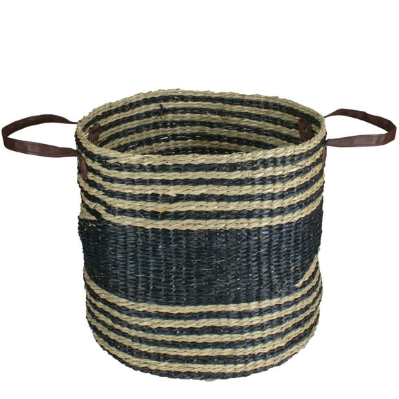Northlight Woven Seagrass Basket with Handles - 15" - Beige and Black