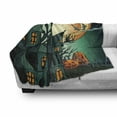 thumbnail image 3 of Halloween Soft Flannel Fleece Blanket, Haunted Medieval Cartoon Style Bats in Twilight Gothic Fiction Spooky Art Print, Cozy Plush for Indoor and Outdoor Use, 60" x 80", Orange Teal, by Ambesonne, 3 of 6