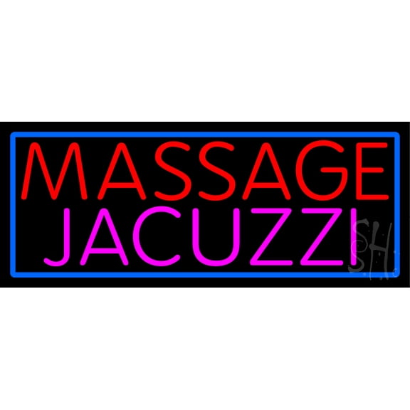 Massage And Jacuzzi LED Neon Sign 13 x 32 - inches, Black Square Cut Acrylic Backing, with Dimmer - Bright and Premium built indoor LED Neon Sign for Spa interior decor and storefront.