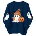 thumbnail image 4 of WAYUTE Girls Sweatshirt Halloween Oversized Cartoon Ghost Print Crewneck Sweatshirt for Kids Long Sleeve Soft Lined Fall Casual Streetwear,Blue,Size 1-2 Y, 4 of 5
