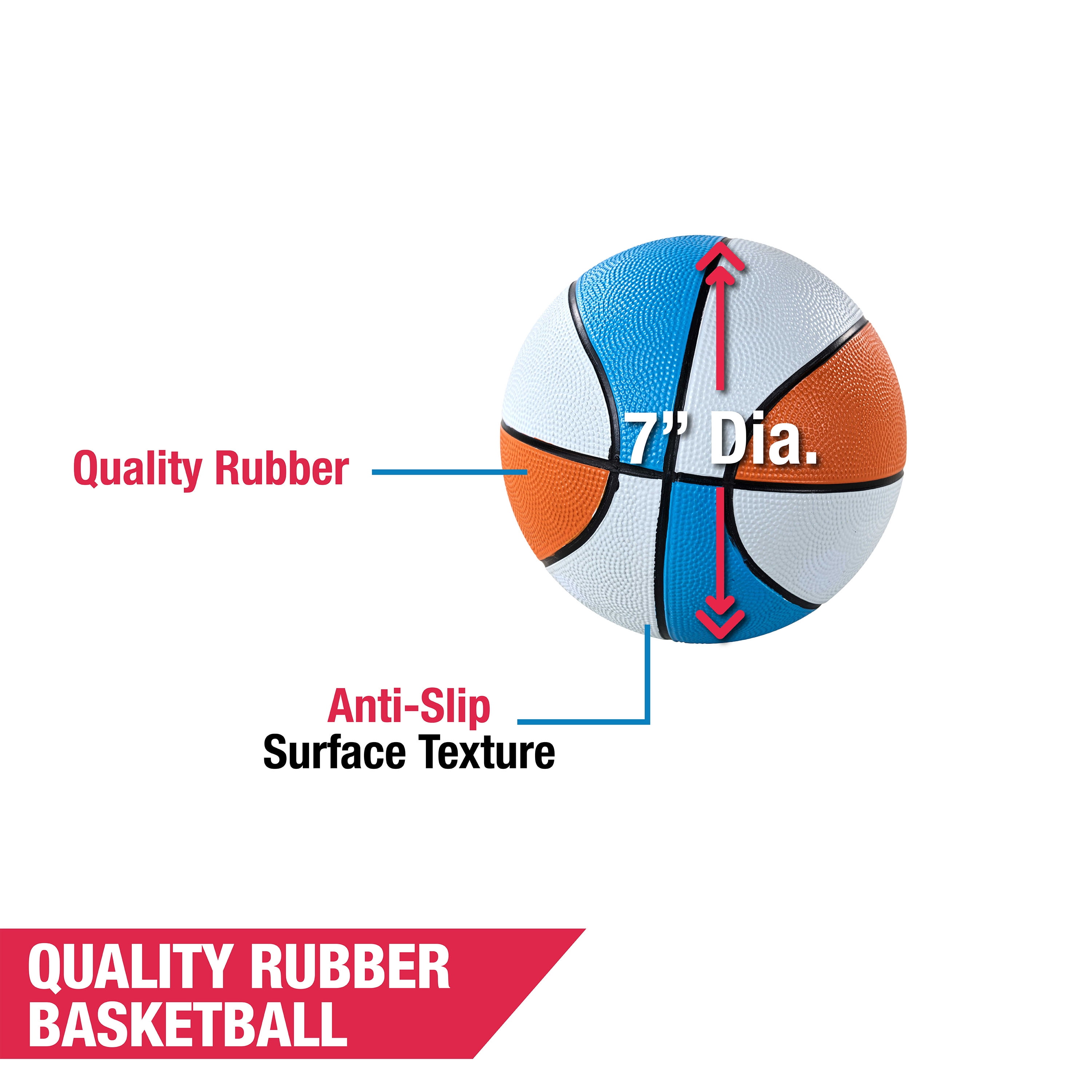 Basketball, Indoor & Outdoor 3-pk, Orange White and Blue Color 7-inch Diameter Rubber Ball, Size 3 , Perfect for Arcade Games by Hall of Games