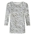 thumbnail image 4 of Runfenguu Y2K Top Graphic Tees For Women Trendy Women'S Floral Print Round Neck Three Quarter Sleeve 3/4 Sleeve T-Shirt Loose, 4 of 5