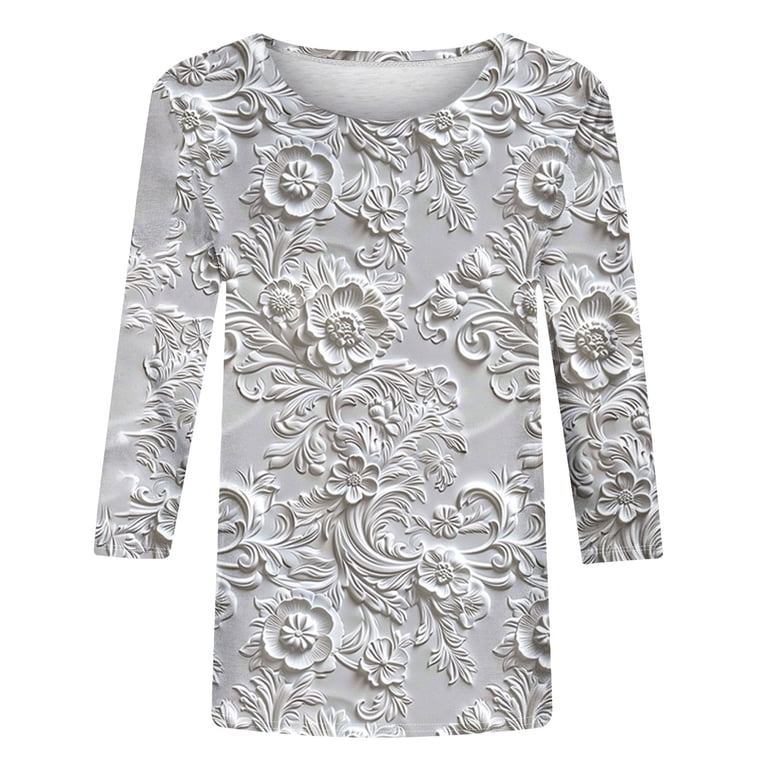 JTZGDY 3D Embroidered Floral Shirts for Women Cute Summer 3/4