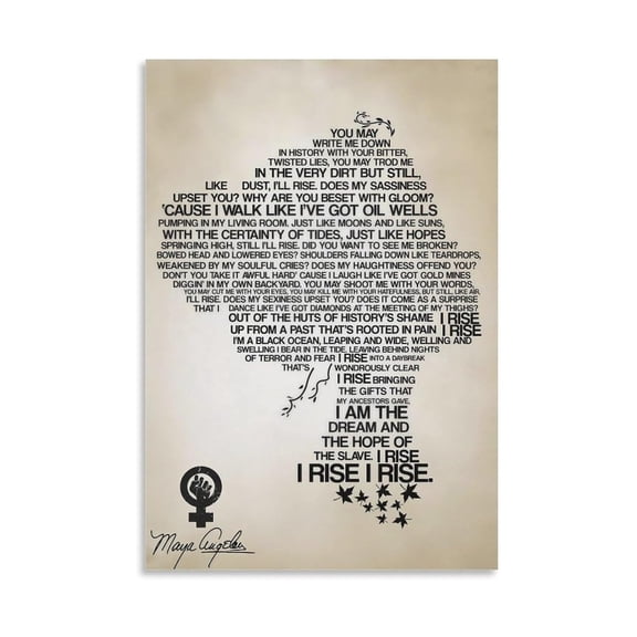 Still I Rise Poem Poster Maya Angelou Empowering Quote Literary Wall Art Vintage Typography Print for Living Room Office Library Inspirational Decor