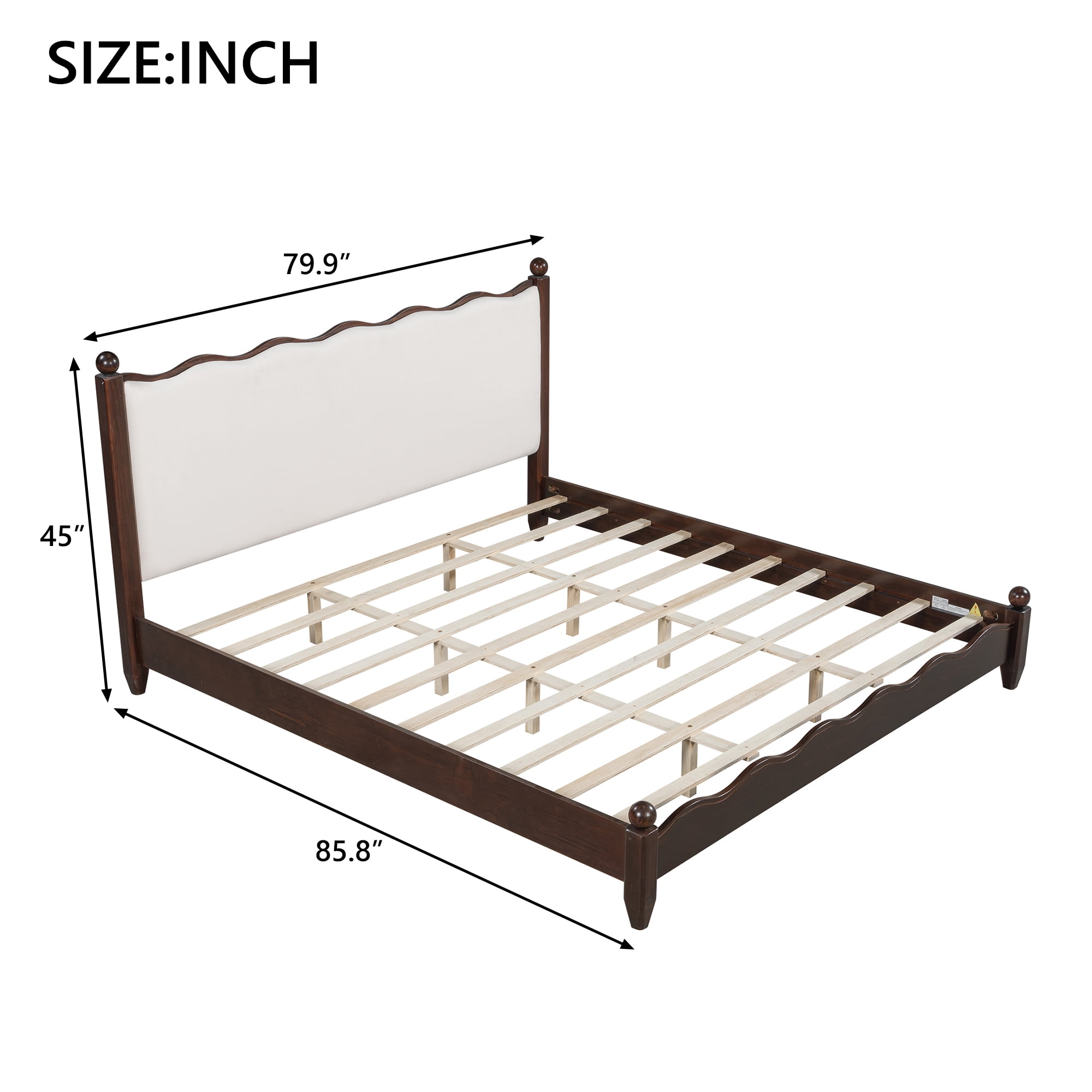 Euroco Wood King Size Wood Platform Bed with Upholstery Headboard, Espresso