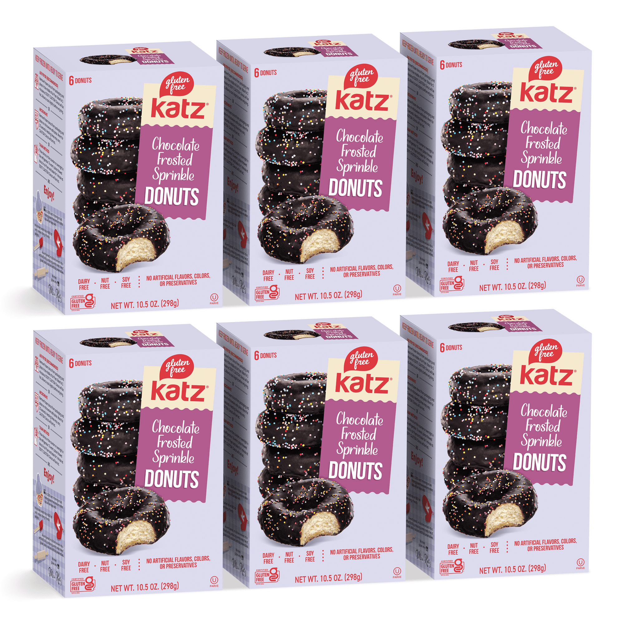 Katz Gluten-Free Chocolate Frosted Sprinkle Donuts |Gluten-Free Dairy Free Nut Free Soy Free Kosher | (6 Pack 10.5 Ounce Each)