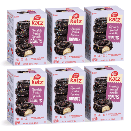 Katz Gluten Free Chocolate Frosted Sprinkle Donuts |Gluten Free Dairy Free Nut Free Soy Free Kosher | (6 Pack 10.5 Ounce Each) Katz Gluten Free Chocolate Frosted Sprinkle Donuts |Gluten Free Dairy Free Nut Free Soy Free Kosher | (6 Pack 10.5 Ounce Each)