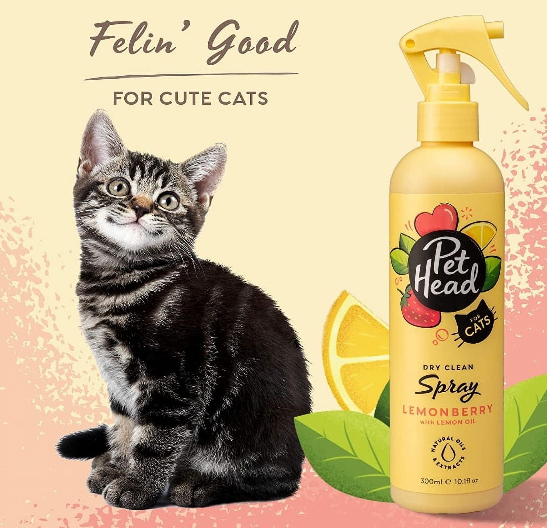 Pet Head Dry Clean Spray for Cats Lemonberry with Lemon Oil Cat Shampoo and Cologne Cat Supplies 30.3 oz 3 x 10.1 oz