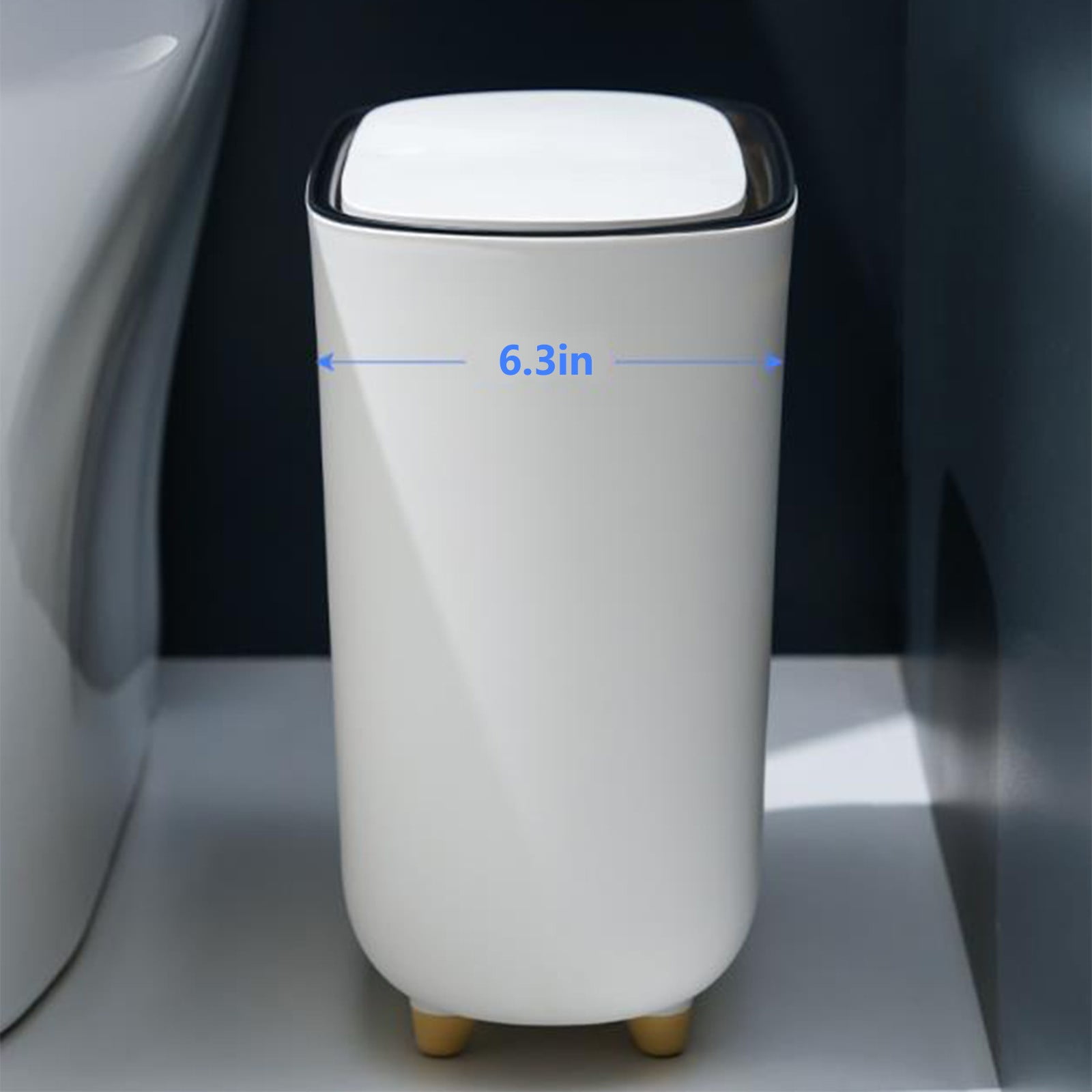 Anckoeil Automatic Bathroom Trash Can Adsorption Garbage Can with Press-top Lid Plastic Slim Wastebasket for Bathroom Office Bedroom Living Room 1.5 Gallon White