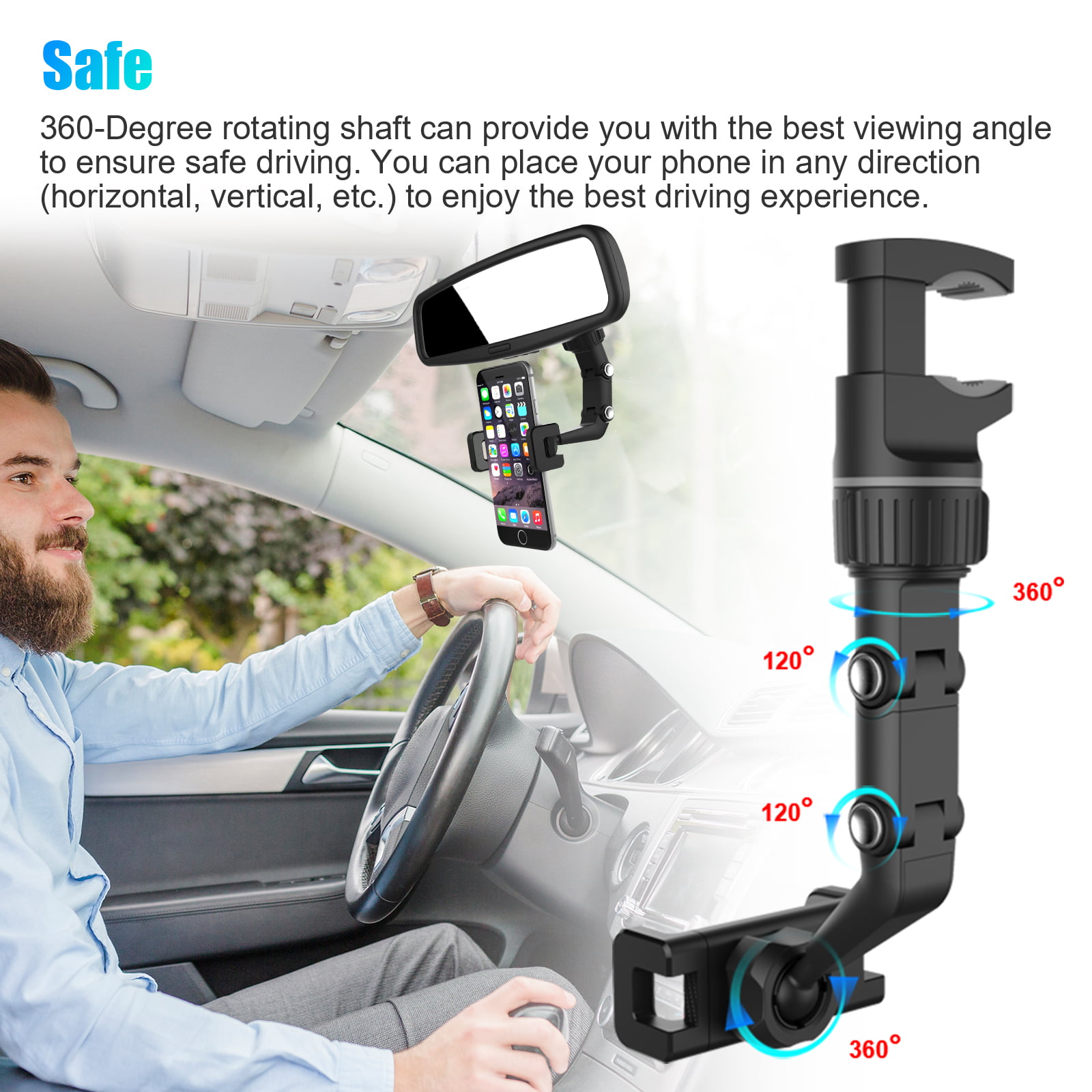 EEEkit Car Phone Holder, 360° Rotatable Adjustable Rear View
