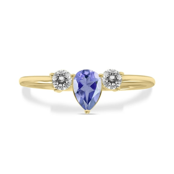 SZUL Women's 1/2 Carat TW Pear Shape Tanzanite and Diamond Ring in 10K White Gold