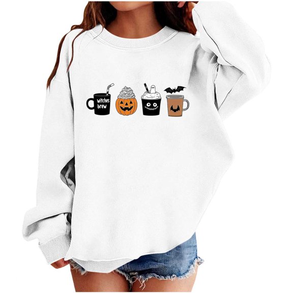 Mitankcoo Girls Halloween Print Sweatshirt Crew Neck Long Sleeve Pullover for Fall Casual Wear