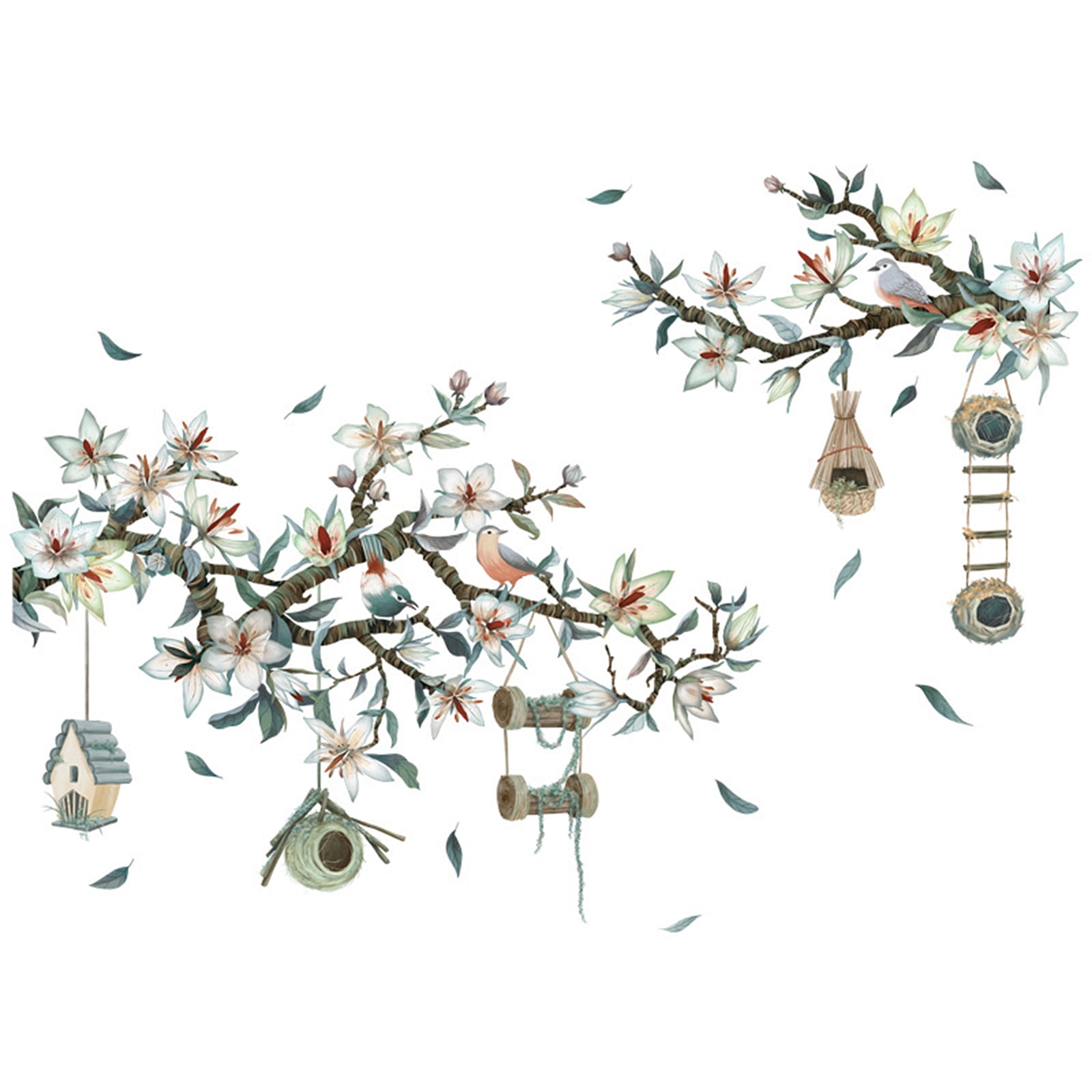 Huntermoon Fresh magnolia sofa background wall sticker Bird's nest flower plant wall sticker