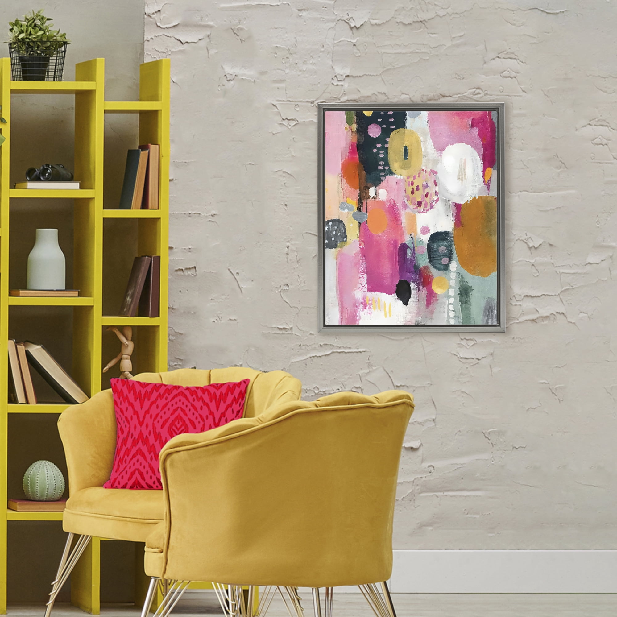 Stupell Industries Abstract Blooms Cascade Gray Framed Floater Canvas Wall Art, design by Riley B