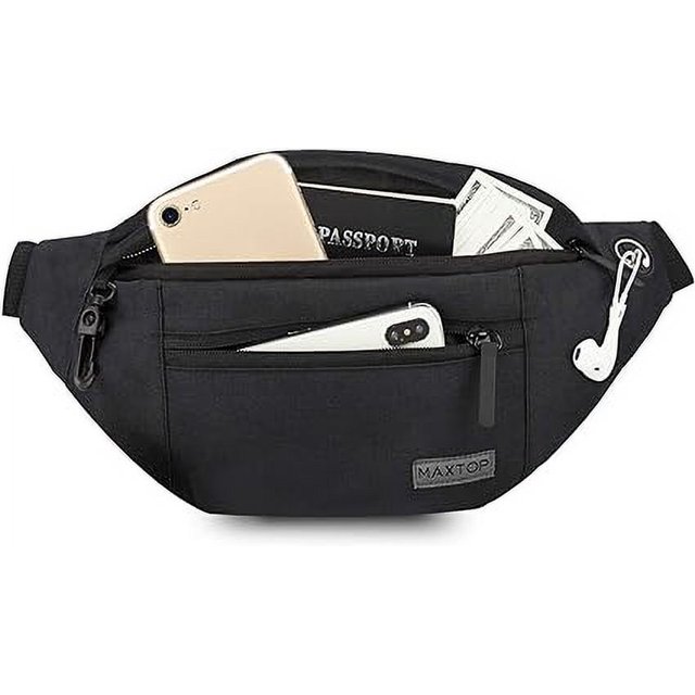 Riñonera para hombres y mujeres, riñonera unisex con conector para auriculares y 4 bolsillos con cremallera, cinturón ajustable para entrenamiento al aire libre, senderismo
