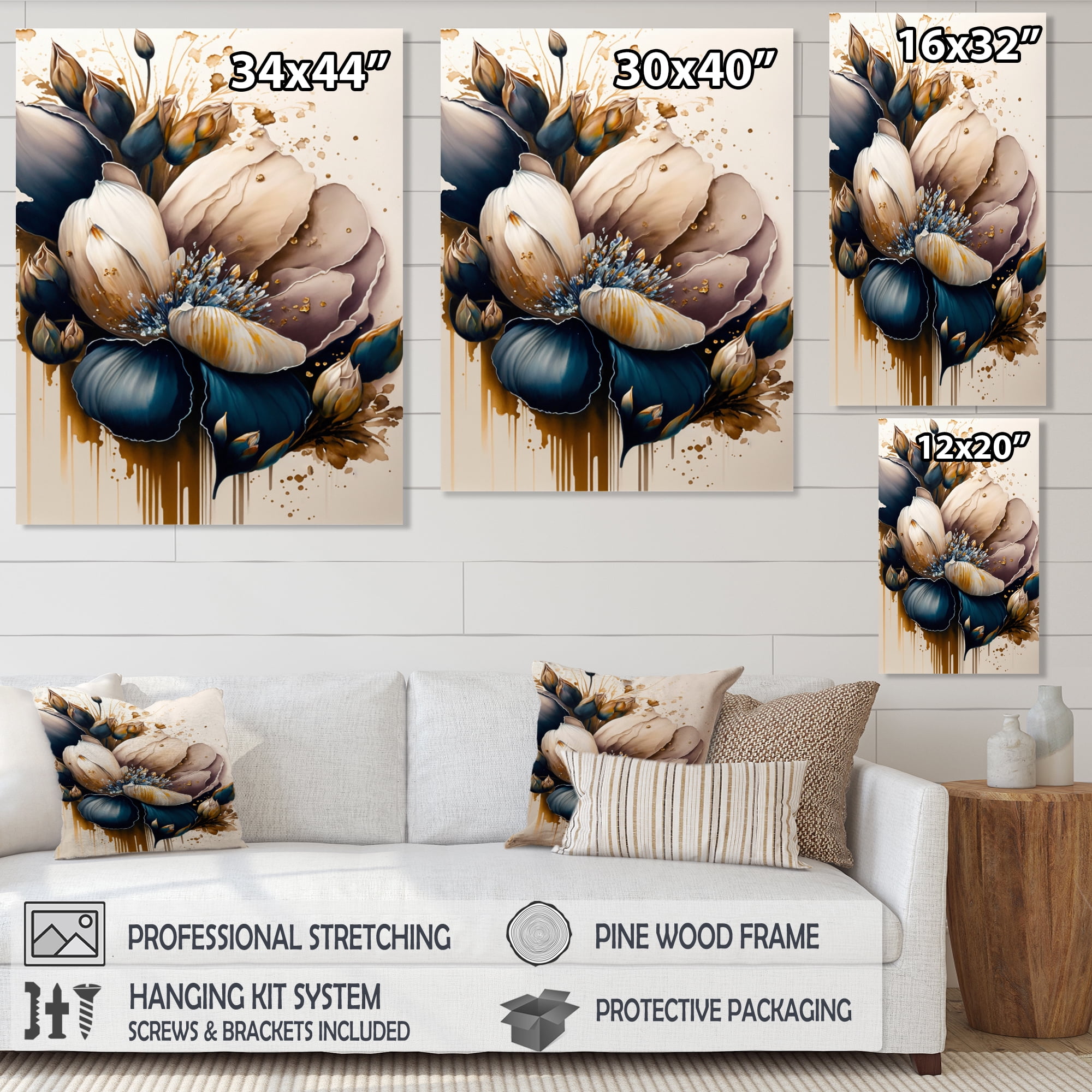 Designart Beige And Navy Blue Crocus Flower Canvas Wall Art