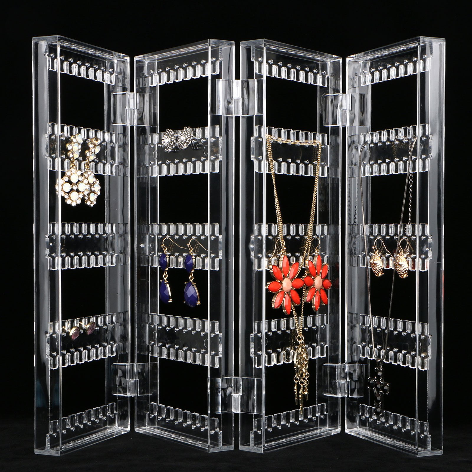 4 Panel Screen Jewelry Stand Display Earrings Necklace Ornament Holder 