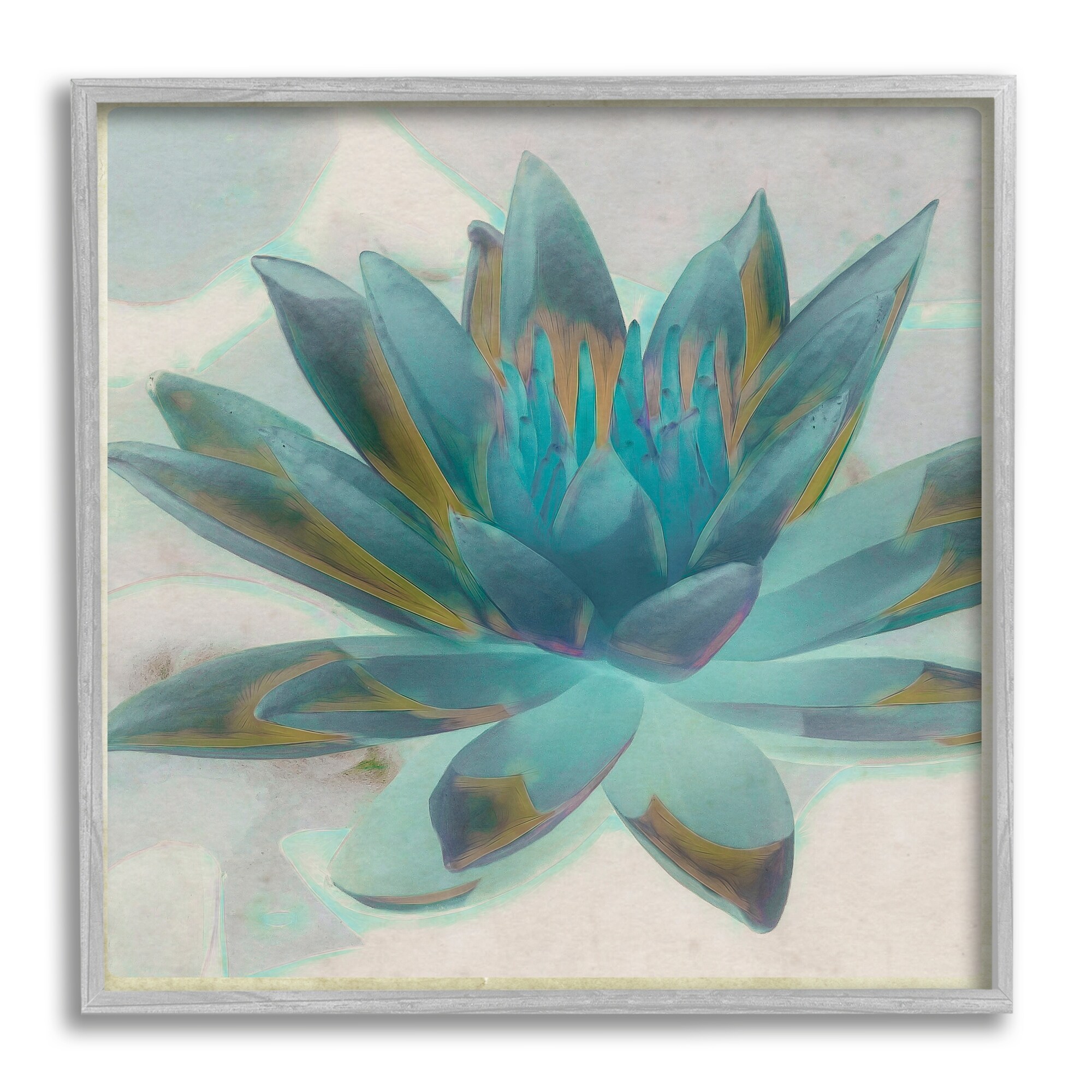 Stupell Industries Blue Lotus Flower Petals Abstract Nature Plant Painting Gray Framed Art Print Wall Art, Design by Graffitee Studios