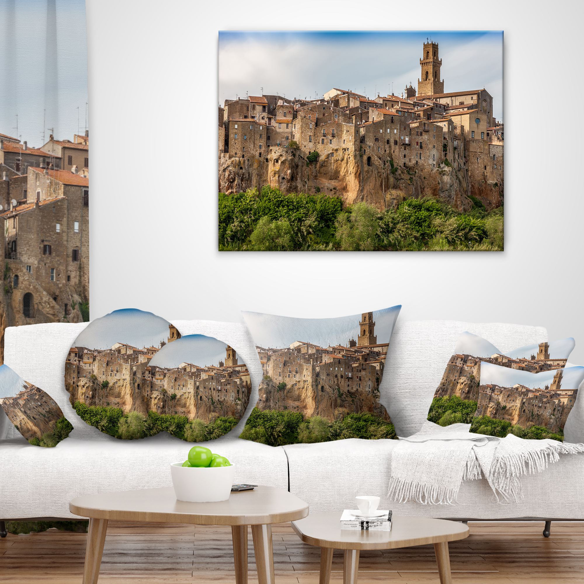 Designart Pitigliano City on the Cliff in Italy - Landscape Printed Throw Pillow - 12x20