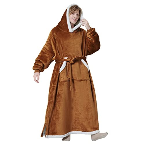 Bedsure Ovesized Wearable Blanket Hoodie, Long Sherpa Fleece Blanket