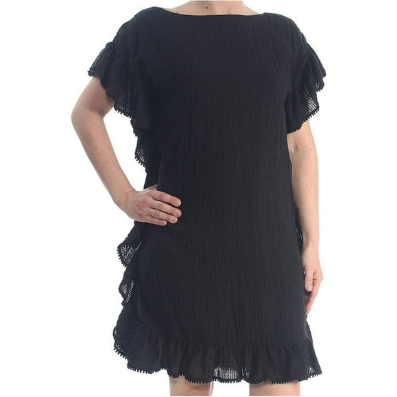 Rachel Zoe Womens Flounce Trim Shift Dress, Black, X-Small