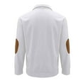 thumbnail image 3 of Corduroy Sweatshirt for Men Color Block Vintage Button Stand Collar Long Sleeve Pullover Tops with Elbow Patches, 3 of 7