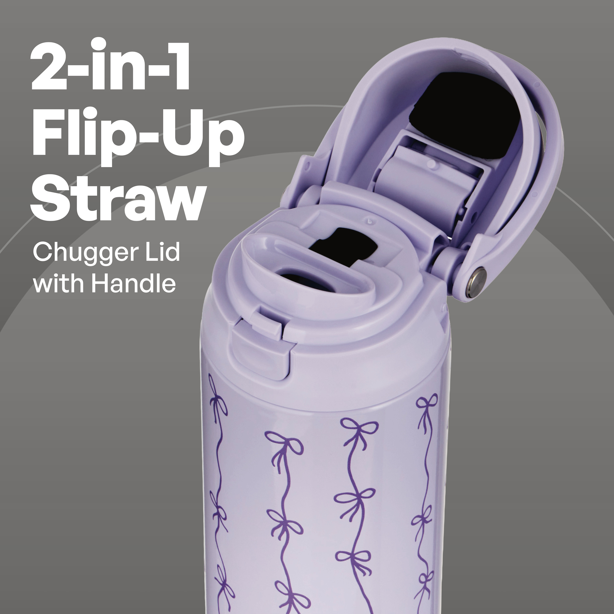 TAL Insulated Water Bottle 24oz Purple Bows 2-in-1 Lid photo 2