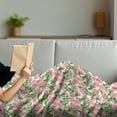 thumbnail image 3 of Peony Soft Flannel Fleece Throw Blanket, Repetitive Romantic Vintage Flower Leaves Illustration, Cozy Plush for Indoor and Outdoor Use, 60" x 80", Pink Olive Green, by Ambesonne, 3 of 5