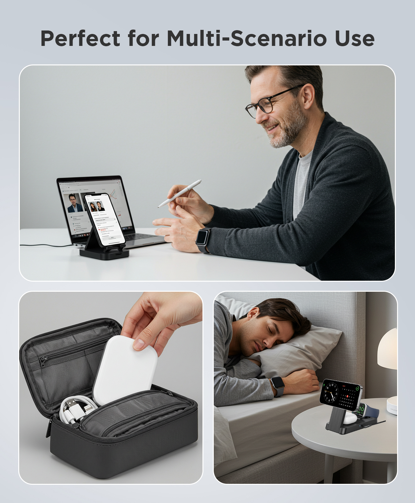 Etepehi 3-in-1 Magnetic Foldable Charging Station, Black photo 6