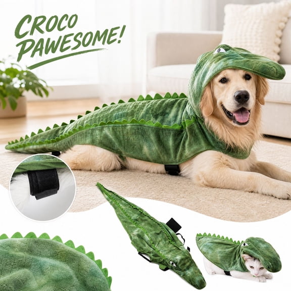 Dog Crocodile Costume, Funny Animal Transformation Outfit, Hooded Plush Jumpsuit Pet Apparel for Parties