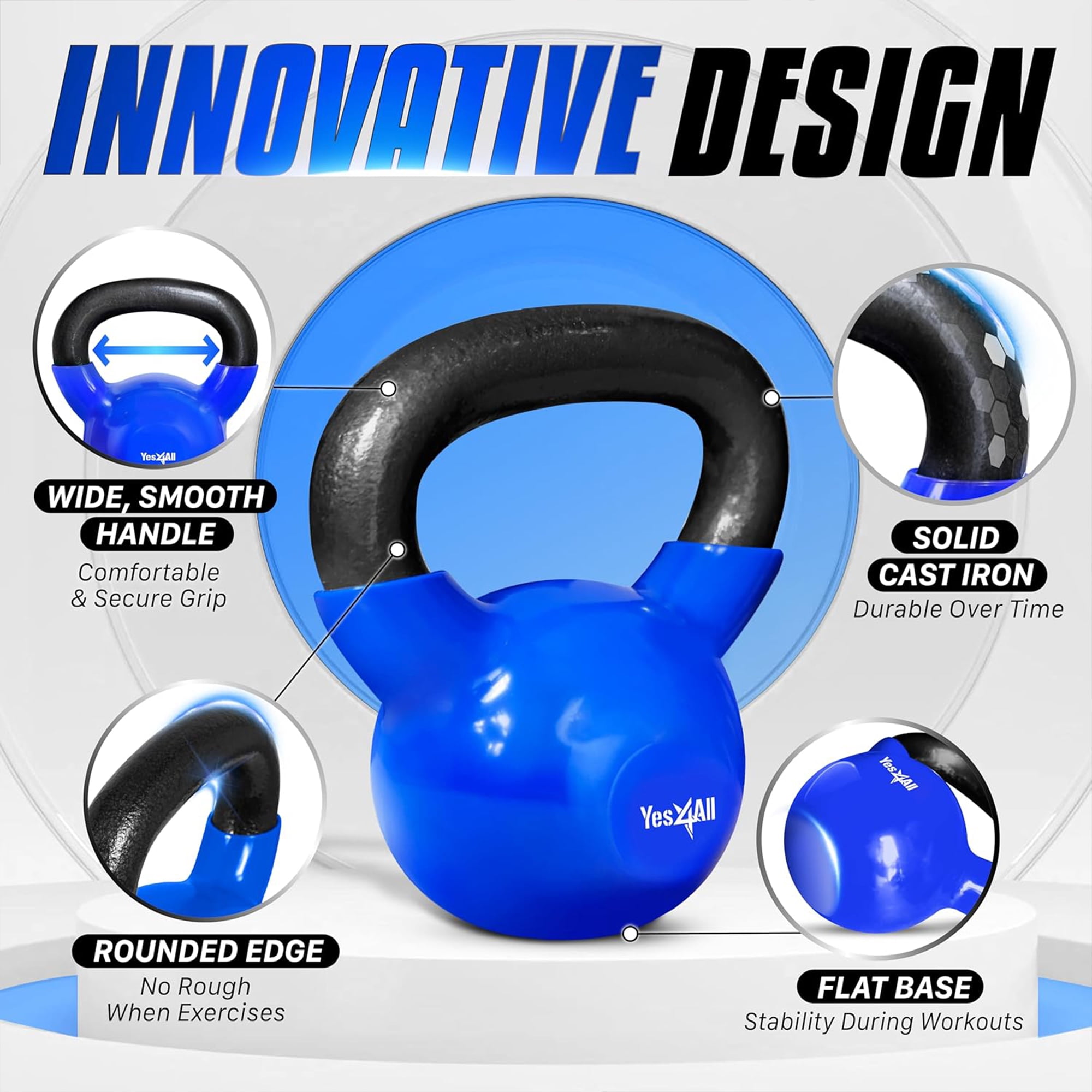 Yes4All Kettlebell Sets Vinyl Coated, Weights Set Great Kettlebells Combo for Full Body Workout and Strength Training Exercise Gym Equipment Blue, 15 25 lbs