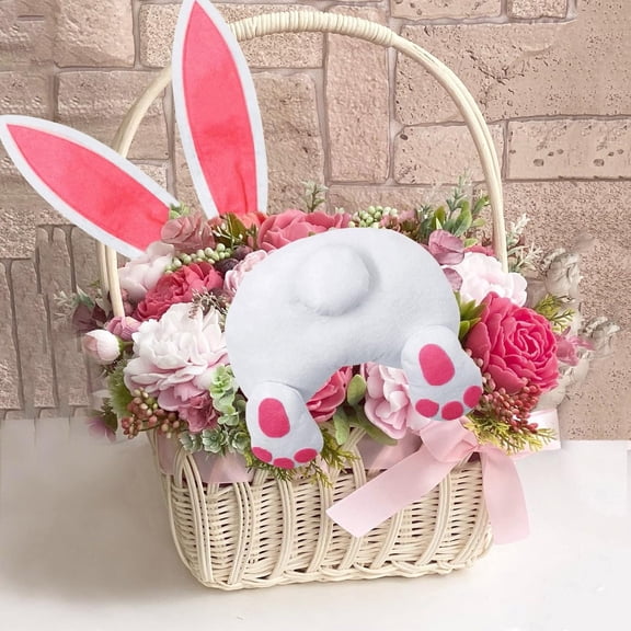 Easter Door Bunny Butt Wreath/Bunny Butt Wreath Kit, DIY Cute Rabbit Butt for Home Wall Farmhouse Hanging Decor, Welcome Sign Attachment Craft for Spring Outdoor Indoor Hanging Ornaments (Pink)