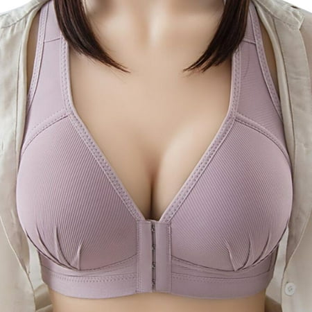 

Women s Full Cup Front Button Gathered Breathable Thin Sports Bra Without Steel Ring Bra Bras for Women Grey 36