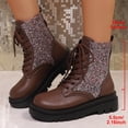 thumbnail image 2 of Lace up Riding Boots for Women Trendy Sparkly Round Toe Chunky Lug Sole Waterproof Leather Long Booties, 2 of 7