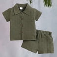 thumbnail image 2 of CPNG Toddler Baby Boys Girls Summer Sports Clothes Solid Color Short Sleeve Lapel Button Shirt and Shorts 2Pcs Set(Green,3-4 Years), 2 of 9