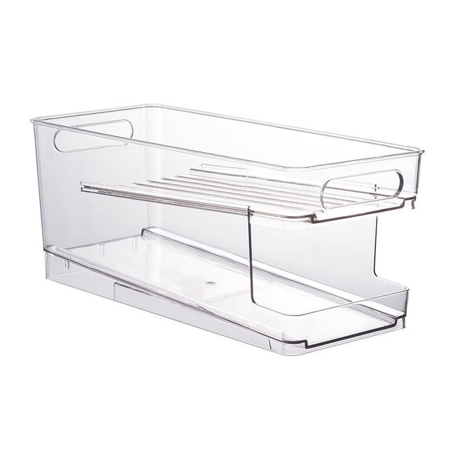 Organizador para refrigerador, dispensador de latas, contenedor organizador de almacenamiento, caja de almacenamiento de latas de refrescos y bebidas rodantes automáticas de 2 capas para nev