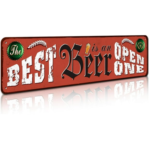 Metal Wall Sign, The Best Beer is an Open One 4" by 16", Fun Decorative Sign for Home Kitchen Bar Room Garage Decor, Vintage & Retro Beer Theme