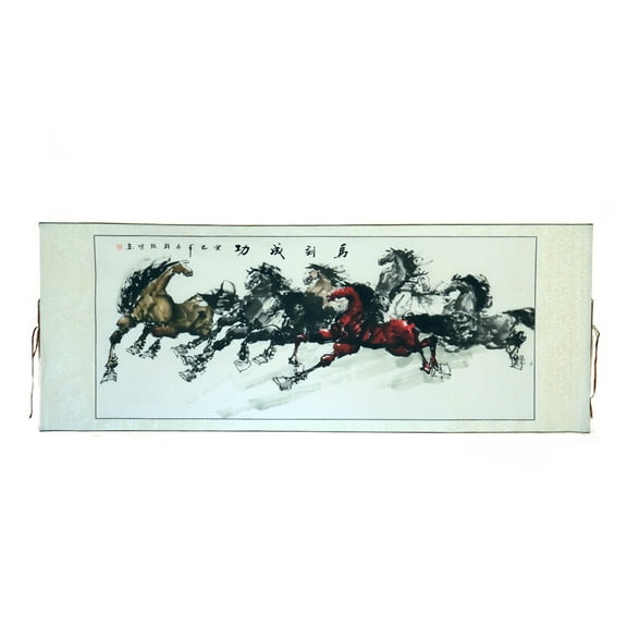 Big Horizontal Hand-Painted 8-Horse Scroll Picture